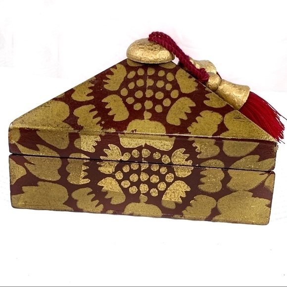 NEW-GOLD Foil Imperial Mae Ping Wood Jewelry Box - Picture 6 of 8